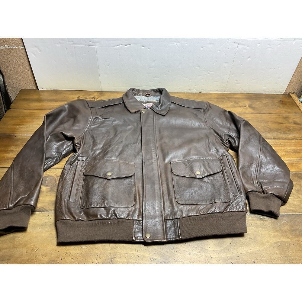 American Hide And Leather Bomber Flight Jacket Brown Distressed Leather Size XL